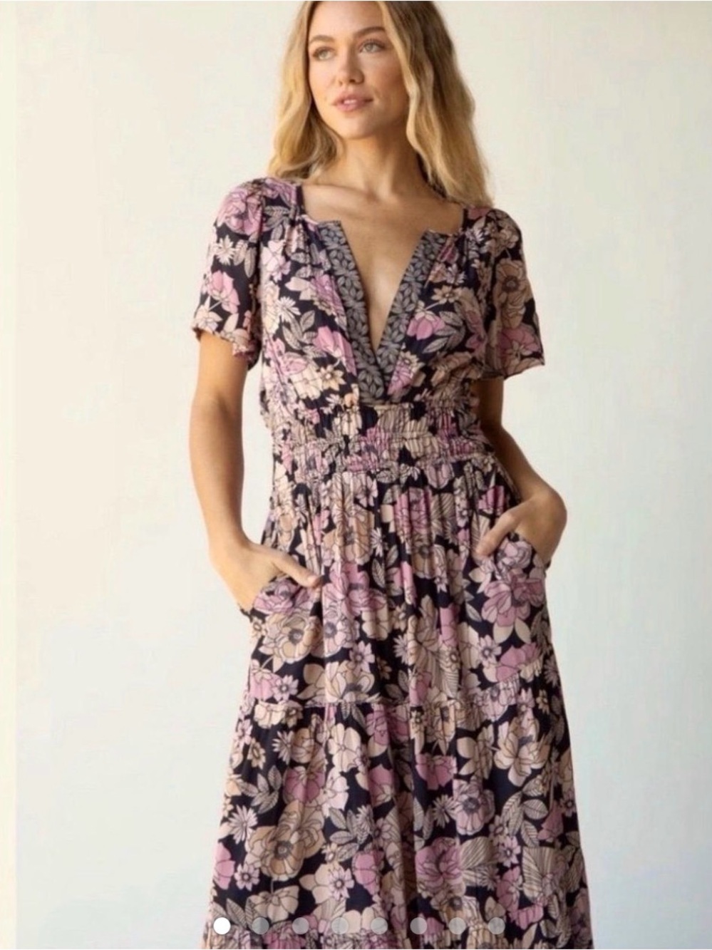 NATURAL LIFE Bella Maxi Dress Boho Pink & Black Floral Print Size M